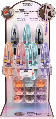 Display stilou retractabil Writech cu set de 5 patroane cerneala albastru, 43 buc/set